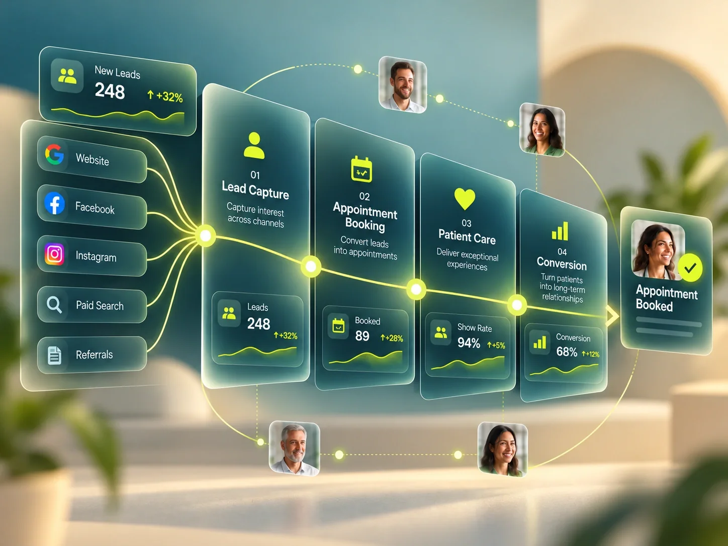 Lead Better HQ patient inquiry and conversion funnel visualization