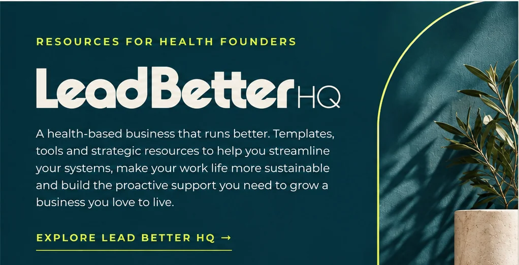 Lead Better HQ card with official wordmark and teal, lime and cream branding